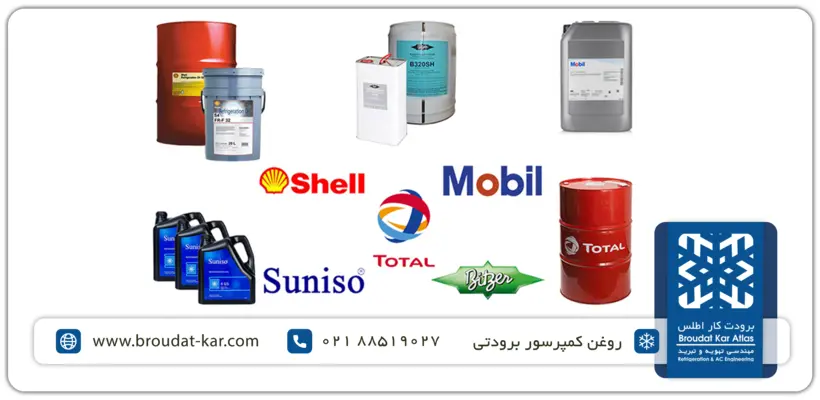  Various refrigeration compressor oils from Shell, Mobil, Total, Suniso, and Bitzer